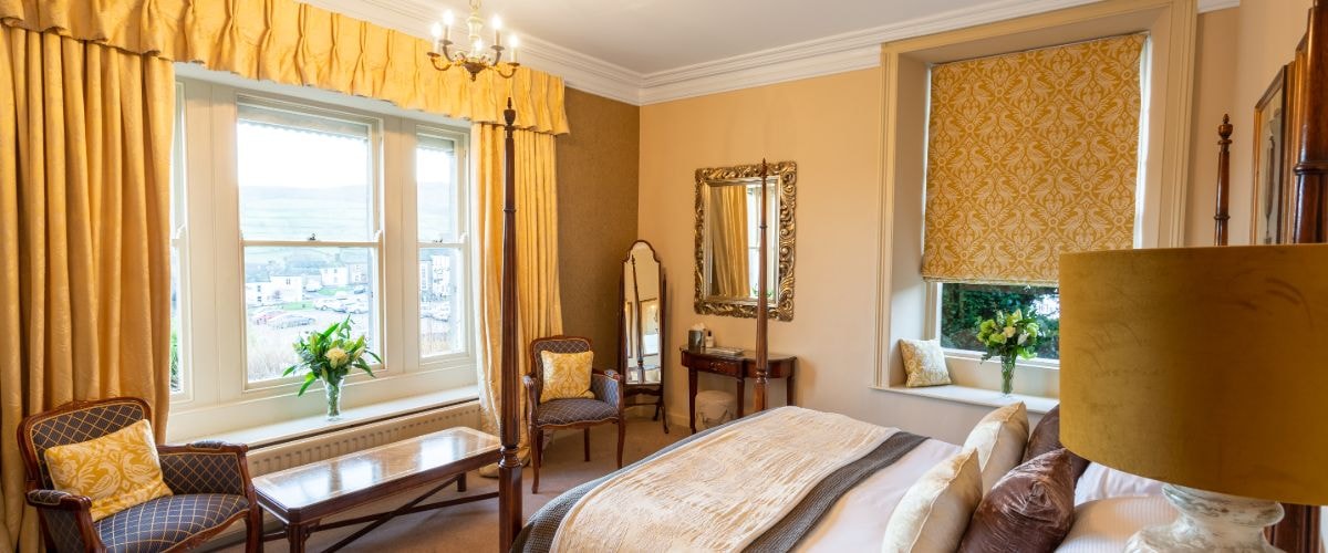The Marrick bedroom has a four poster bed for ultimate style and luxury whilst staying with us at The Burgoyne